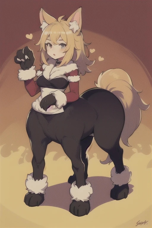 One girl, Dog Towle, (fluffy, fur), Human arm、Dog Legs、Quadrupedal、upright、slim