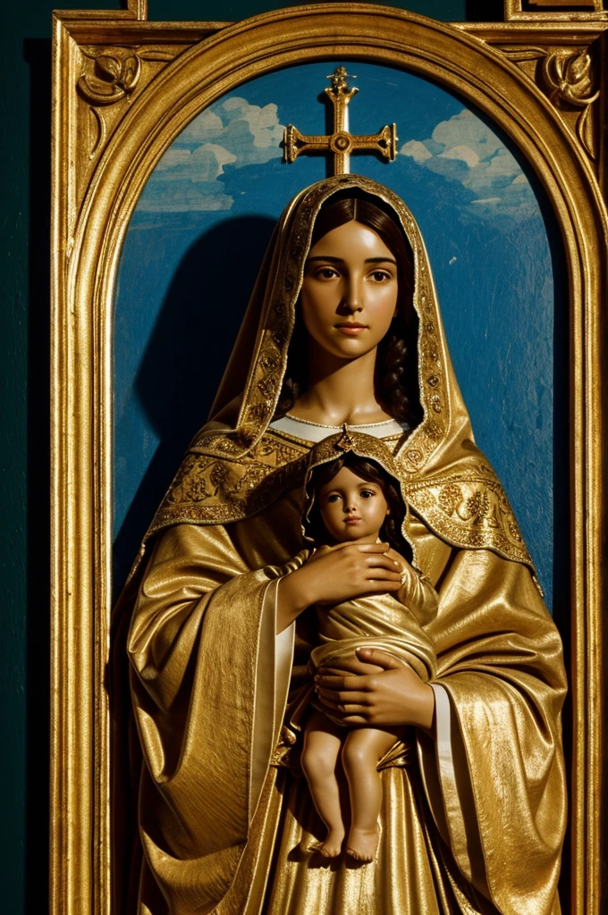 A photo of an image of the Virgin Mary of Carmen that is accompanied by text "Ansel Castro 10U"