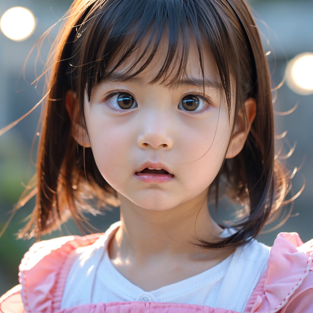 正面を見てrageして睨みつけている, White background, Lift your eyes up, Ultra HD、128k、Masterpiece、A 、 clavicle, RAW Photo、A girl with big eyes wearing light pink clothes、Long face, Professional Lighting、Japanese anime style, Angry, Angry, rage