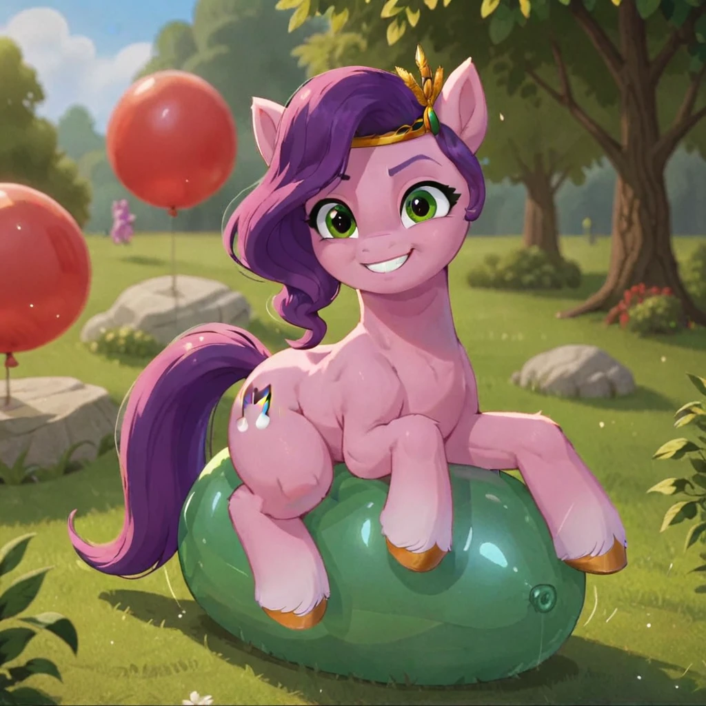 cinematic film still score_9, score_8_up, score_7_up, score_6_up, score_5_up, score_4_up, Digital art, cute, 
Pipp Petals, earth pony, muscular, smirking, feral,
rating_questionable,
meadow, 
(balloon fetish, looner, sitting on a balloon, balloon sitting:1.2), 
(detailed balloon, one balloon, sitpop:1.3), 
thick thighs, balloon fetish, sitting on a balloon, one balloon, too heavy,
(tied balloon, tight balloon, necked balloon:1.2), 
foreshortening, depth of field, motion lines, 
emphasis lines, impact emanata,
screencap,  . shallow depth of field, vignette, highly detailed, high budget, bokeh, cinemascope, moody, epic, gorgeous, film grain, grainy