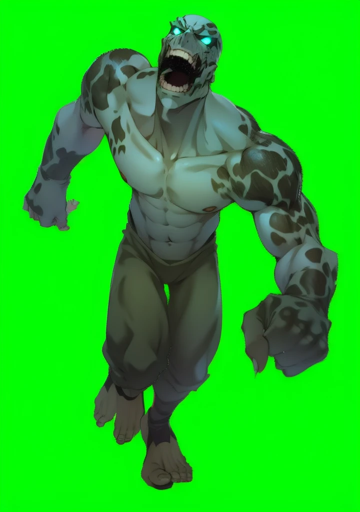 Generate an anime style art image of a very strong man , and quite scary,he must be running barefoot and anime style art