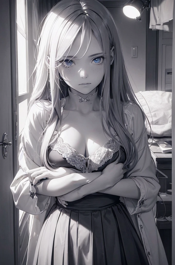 ((1 Female, 1 person, Solitary) Alice, Humanity, Long curly blond hair, blue eyes, freckle, ager, 18 years, Rebirth_ongoing) (Main Part, Super detailed, 8K, (HD, Sunlight:0.5, Soft_shadow:0.5, atmosphere_light, 8K, 4K, Surrealism, elegant, ((((Appearance)))), Soft Ton, 柔和的light))(((Dark, Chiaroscuro)))