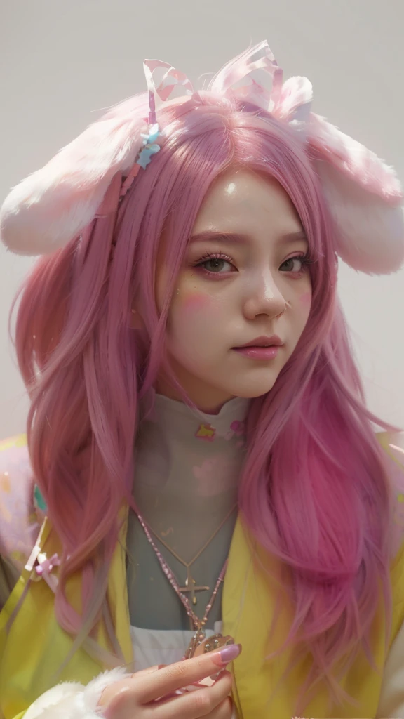 Girl dressed as arafly with pink hair and bunny ear., guweiz, artwork in the style of guweiz, realist anime style at pixiv, ultrarealist sweet bunny girl, kawaii realist portrait, inspired by Yanjun Cheng, hyper realist anime, realist. ChengYi, anime realism style, painted in anime painter's studio, Inspired by Russell Dongjun Lu