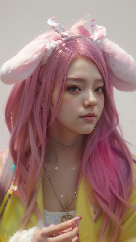 Girl dressed as arafly with pink hair and bunny ear., guweiz, artwork in the style of guweiz, realist anime style at pixiv, ultrarealist sweet bunny girl, kawaii realist portrait, inspired by Yanjun Cheng, hyper realist anime, realist. ChengYi, anime realism style, painted in anime painter&#39;s studio, Inspired by Russell Dongjun Lu