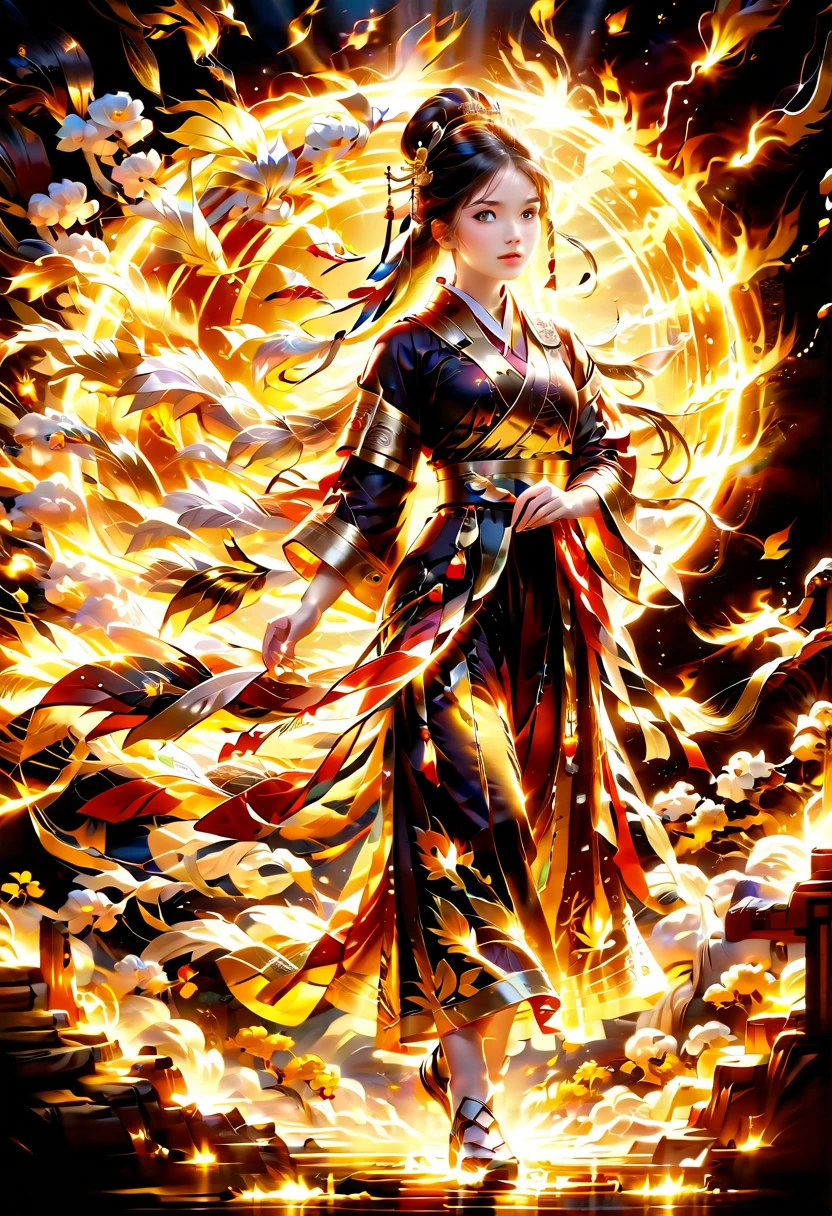 A girl, ancient Chinese costume, whole body, sunshine, clear face, clean white background, masterpiece, super detail, epic composition, ultra HD, high quality, extremely detailed, official art, uniform 8k wallpaper, super detail, 32k