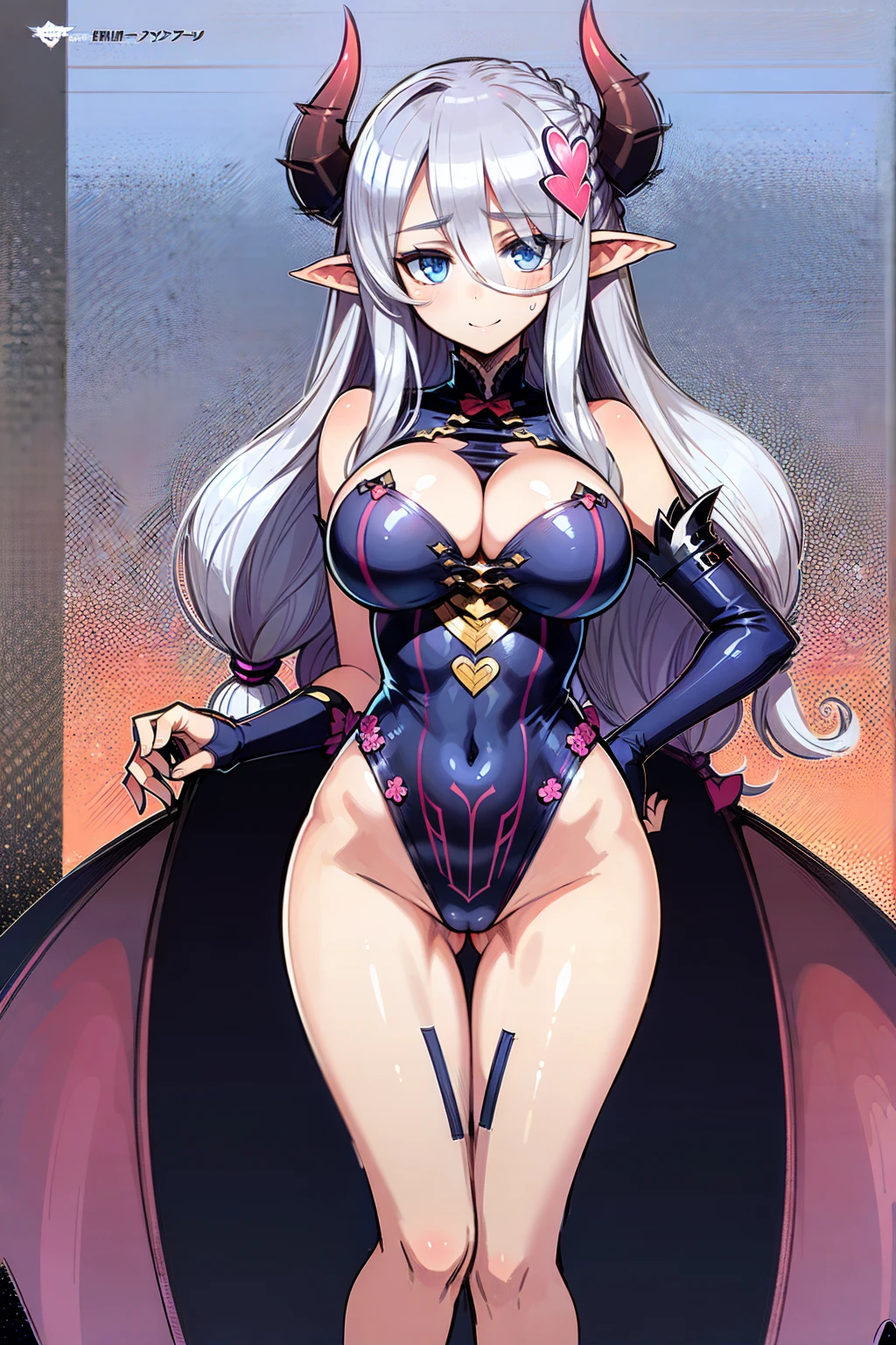 (((1 demon girl))), ((detailed blue eyes)), ((long silver hair)), large breasts, curvy hips, perfectly drawn body, seductive smile, narmaya, leotard, best quality, masterpiece, ultra-detailed