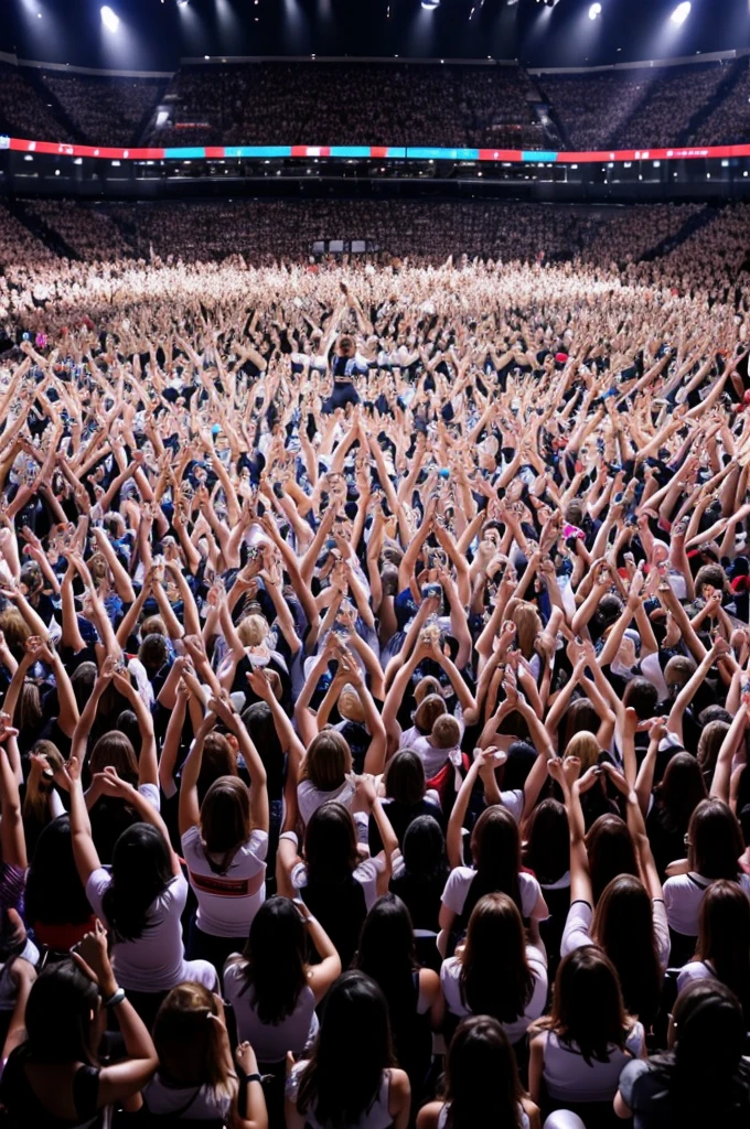 Girls from the group Twice giving a concert