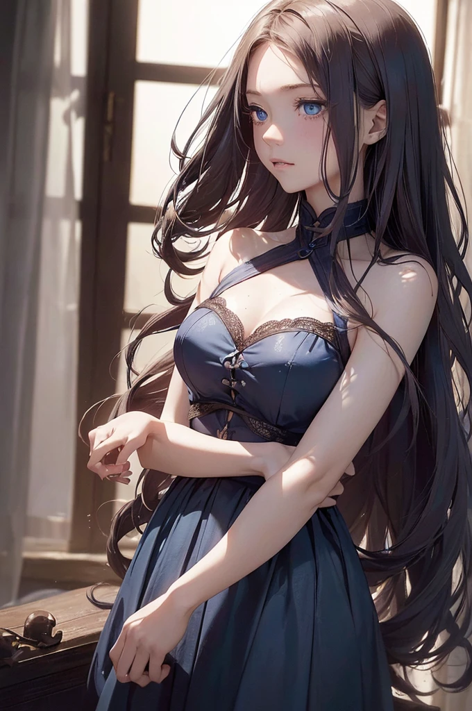 ((1 Female, 1 person, Solitary) Alice, Humanity, Long curly blond hair, blue eyes, freckle, teenager, 18 years, Rebirth_ongoing) (Main Part, Super detailed, 8K, (HD, Sunlight:0.5, Soft_shadow:0.5, atmosphere_light, 8K, 4K, Surrealism, elegant, ((((Appearance)))), Soft Ton, 柔和的light))(((Dark, Chiaroscuro)))