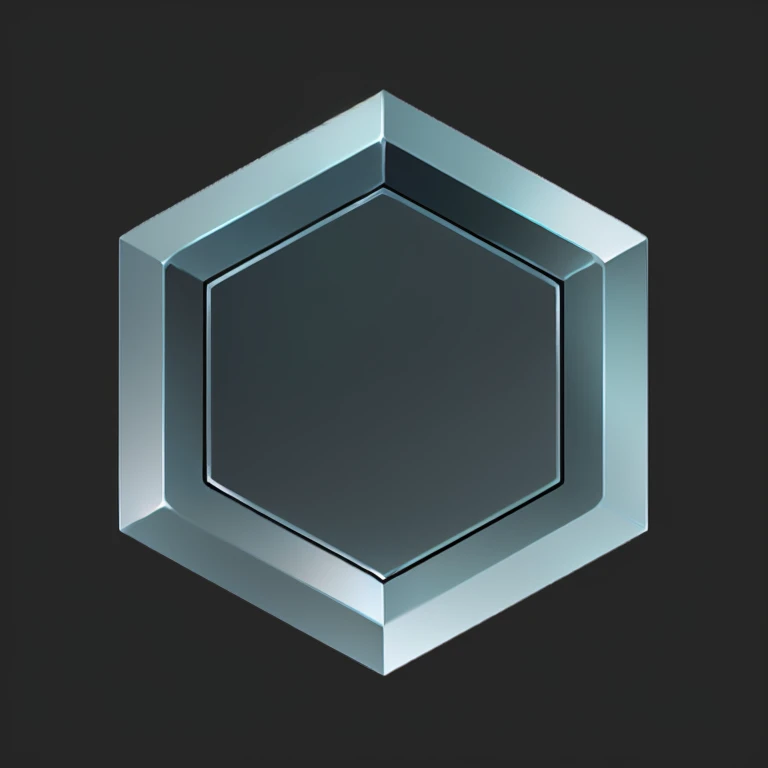 Close-up of a metallic object with a silver center, Game Icon Assets, silver, silver material, silver poli, Stylized game icons, Copper, 3d icons for mobile games, isometric 8k, silver skin, metallic silver skin, 2d shape logo, Hexagon shaped, Game assets, Hexagon, cube