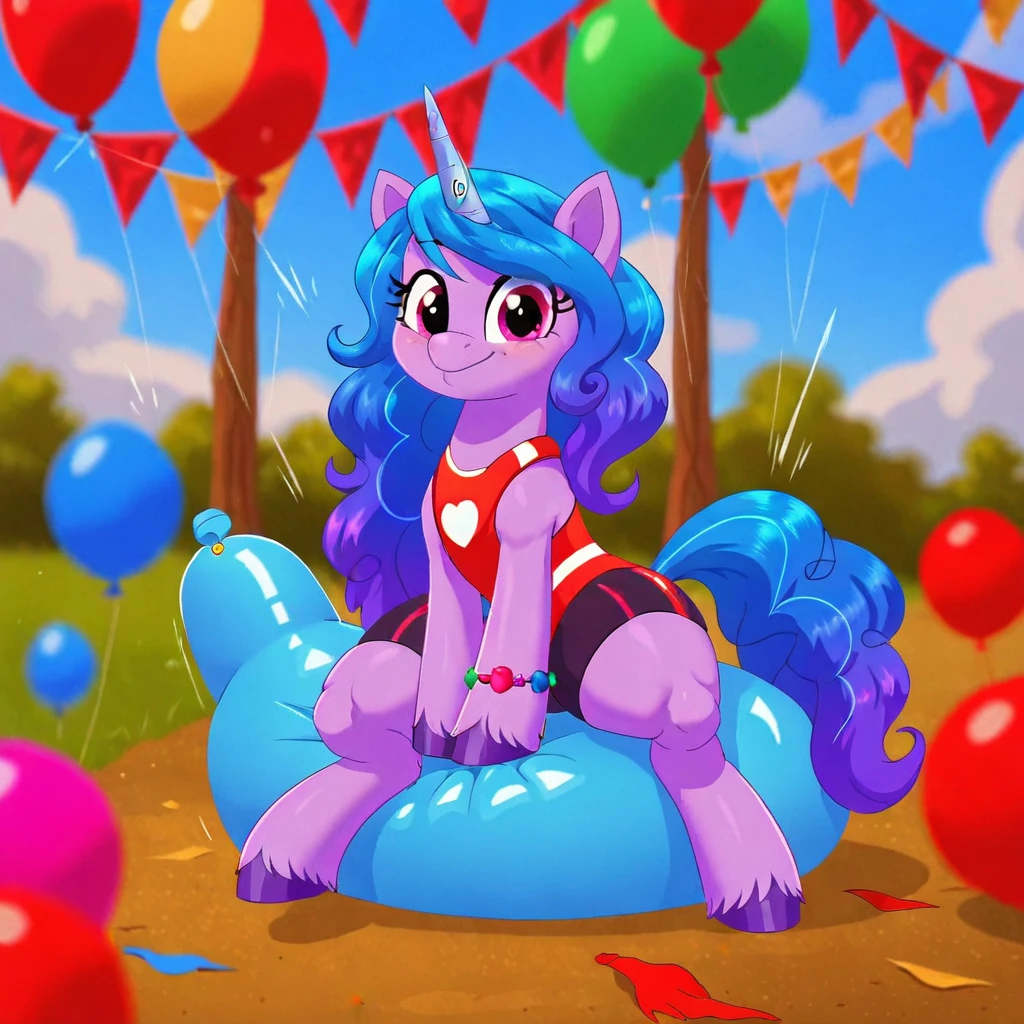 cinematic film still score_9, score_8_up, score_7_up, score_6_up, score_5_up, score_4_up, Digital art, cute,
Izzy Moonbow, earth pony, muscular, smirking, feral,
rating_questionable,
meadow,
(balloon fetish, looner, sitting on a balloon, balloon sitting:1.2),
(detailed balloon, one balloon, sitpop:1.3),
thick thighs, balloon fetish, sitting on a balloon, one balloon, too heavy,
(tied balloon, tight balloon, necked balloon:1.2),
foreshortening, depth of field, motion lines,
emphasis lines, impact emanata,
screencap, . shallow depth of field, vignette, highly detailed, high budget, bokeh, cinemascope, moody, epic, gorgeous, film grain, grainy