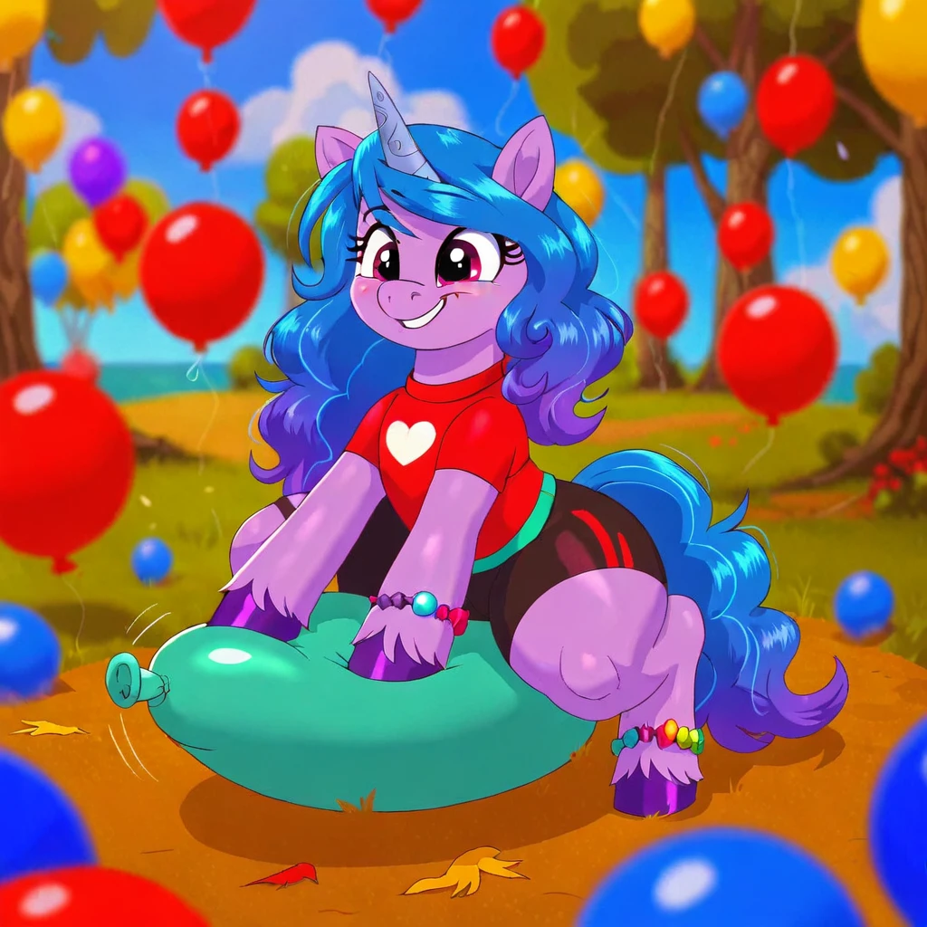 cinematic film still score_9, score_8_up, score_7_up, score_6_up, score_5_up, score_4_up, Digital art, cute,
Izzy Moonbow, earth pony, muscular, smirking, feral,
rating_questionable,
meadow,
(balloon fetish, looner, sitting on a balloon, balloon sitting:1.2),
(detailed balloon, one balloon, sitpop:1.3),
thick thighs, balloon fetish, sitting on a balloon, one balloon, too heavy,
(tied balloon, tight balloon, necked balloon:1.2),
foreshortening, depth of field, motion lines,
emphasis lines, impact emanata,
screencap, . shallow depth of field, vignette, highly detailed, high budget, bokeh, cinemascope, moody, epic, gorgeous, film grain, grainy