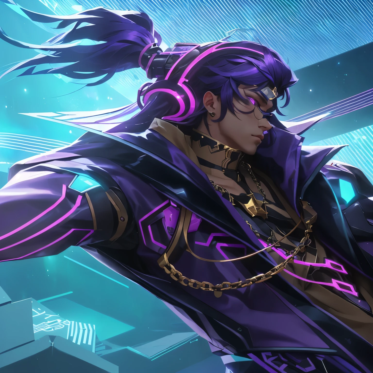 a close up of a person with a purple outfit and a chain, cyber universe style, trigger anime artstyle, kda, inspired by Huang Shen, mobile legends, sylas, background artwork, rossdraws cartoon vibrant, heise jinyao, g liulian art style, sakimichan frank franzzeta, mobile wallpaper