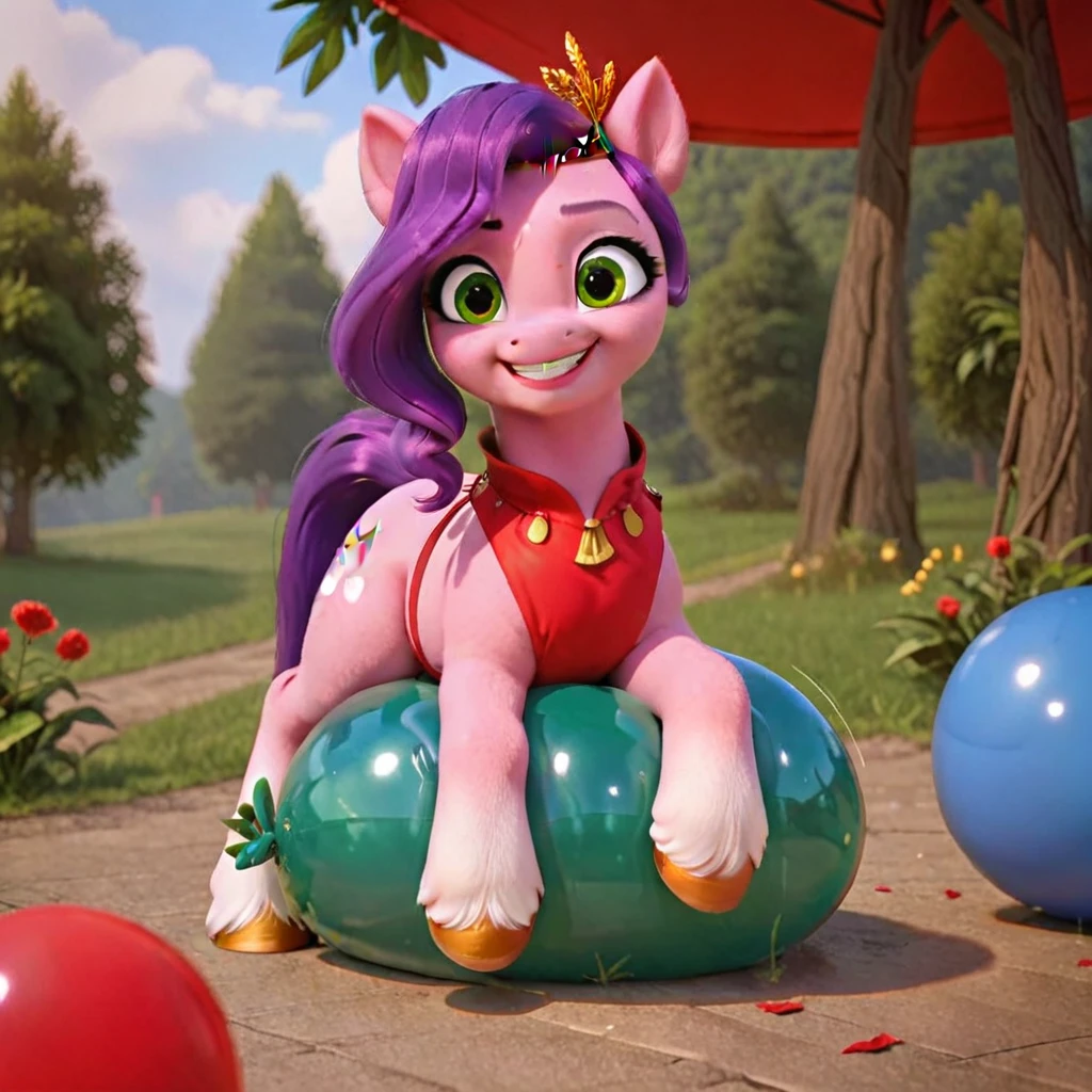 cinematic film still score_9, score_8_up, score_7_up, score_6_up, score_5_up, score_4_up, Digital art, cute,
Pipp Petals, earth pony, muscular, smirking, feral,
rating_questionable,
meadow,
(balloon fetish, looner, sitting on a balloon, balloon sitting:1.2),
(detailed balloon, one balloon, sitpop:1.3),
thick thighs, balloon fetish, sitting on a balloon, one balloon, too heavy,
(tied balloon, tight balloon, necked balloon:1.2),
foreshortening, depth of field, motion lines,
emphasis lines, impact emanata,
screencap, . shallow depth of field, vignette, highly detailed, high budget, bokeh, cinemascope, moody, epic, gorgeous, film grain, grainy