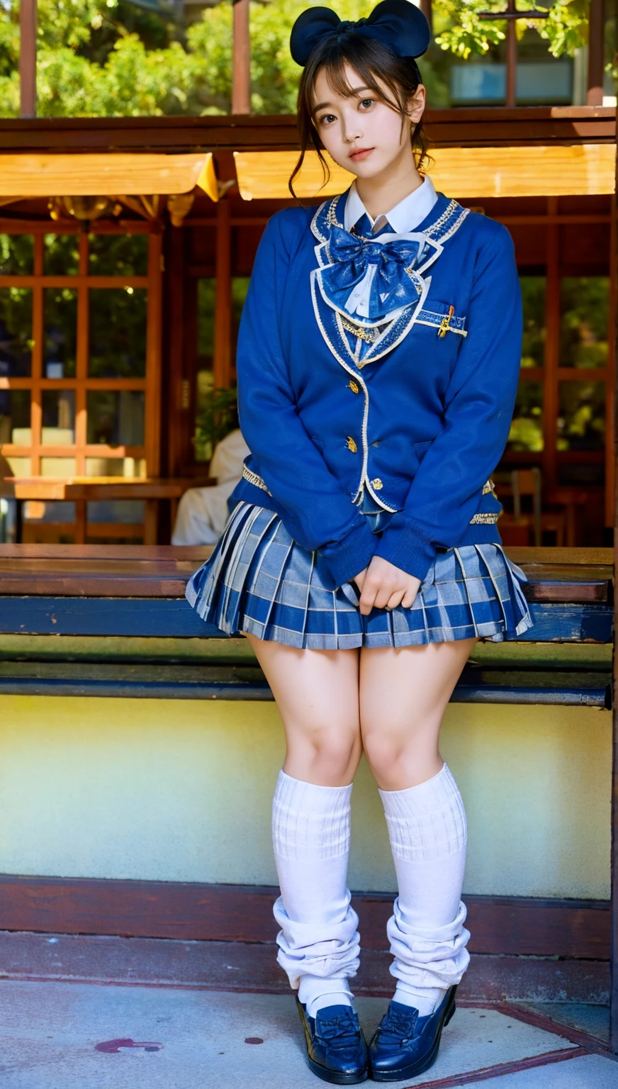 (photorealistic:1.4), ((fullbody shot)), (short stature),best quality, masterpiece, raw 32k photo, (extremely detailed japanese beautiful girl), (extremely detailed eyes:1.2),(baby face),(lolita),(14 years old), (cute face:1.2), ultra-detailed, ultra high res, amazing, BREAK,standing,
(school uniform:1.5),detailed school girl, (disneyland:1.4), beautiful detailed girl, bangs, cute face, (pleated miniskirt),(baggysocks),(thigh)
