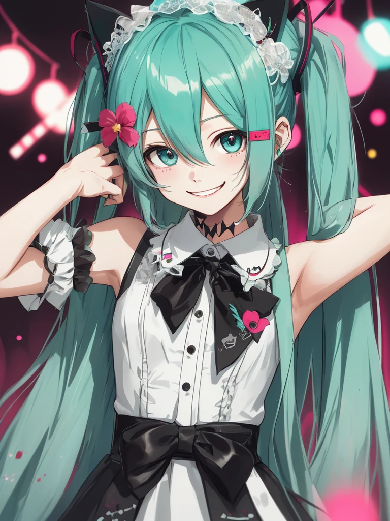 hatsune miku, veey cute, blood, smiling, devil, cat ears