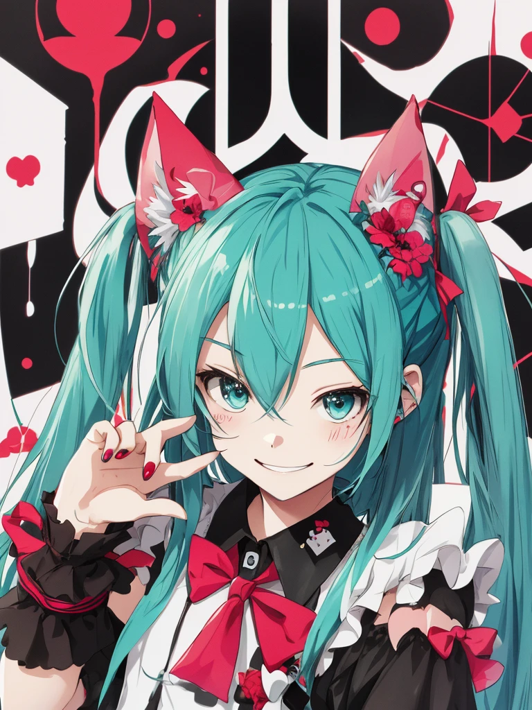 hatsune miku, veey cute, blood, smiling, devil, cat ears