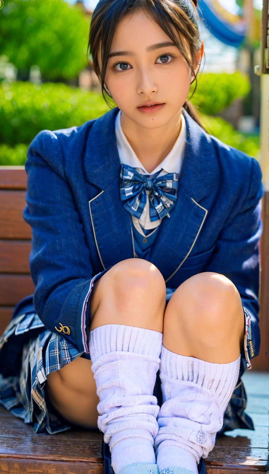 (photorealistic:1.4), best quality, masterpiece, raw 32k photo, (extremely detailed japanese beautiful girl), (extremely detailed eyes:1.2),(baby face), (ta),(14 yute face:1.2), ultra-detailed, ultra high res, amazing, BREAK,sitting,
(school uniform:1.5),detailed school girl, (disneyland:1.4), beautiful detailed girl, bangs, cute face, miniskirt,(loafers),(baggysocks),(lace panties)