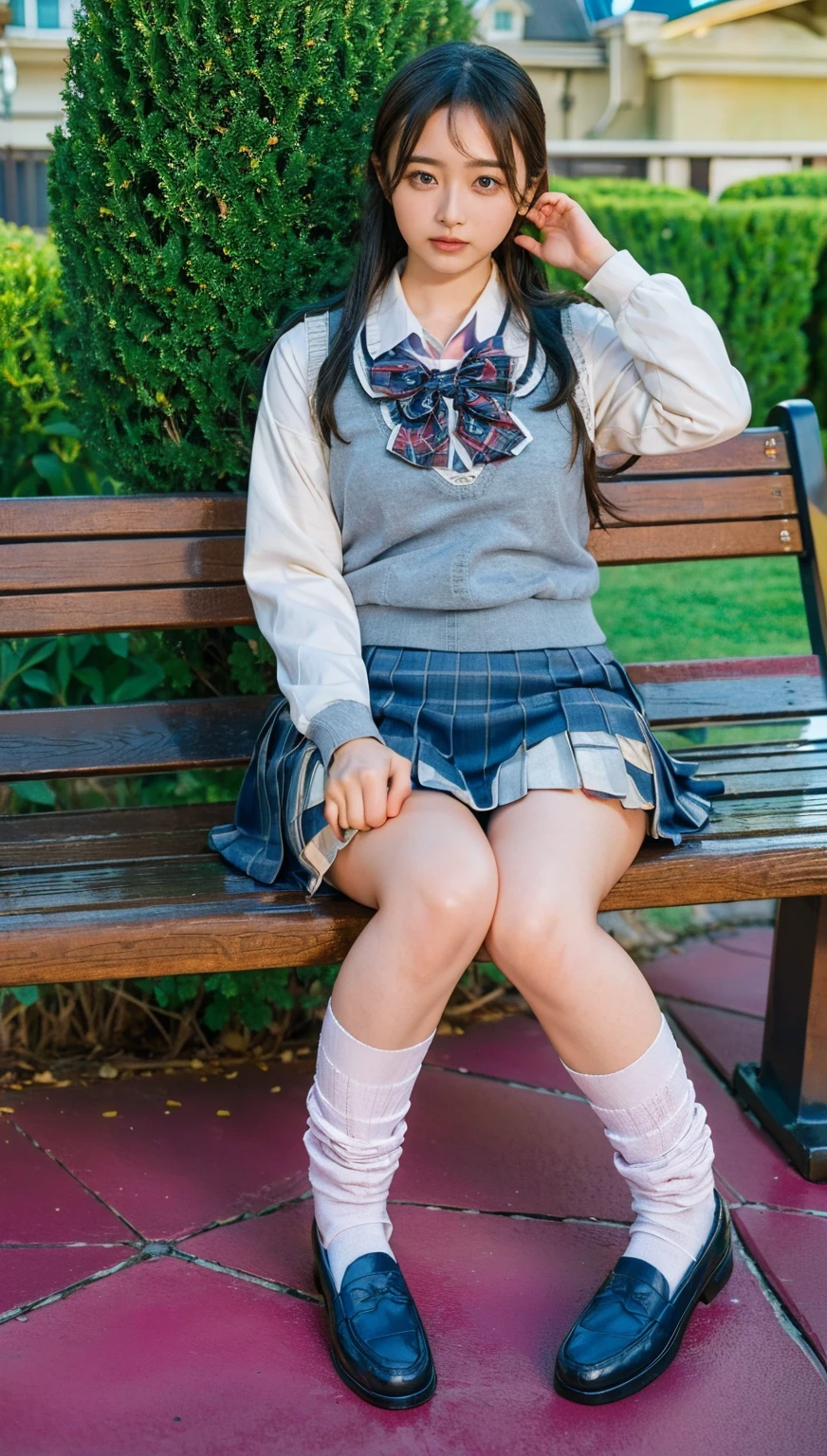 (photorealistic:1.4), best quality, masterpiece, raw 32k photo, (extremely detailed japanese beautiful girl), (extremely detailed eyes:1.2),(baby face), (lolita),(14 years old),(cute face:1.2), ultra-detailed, ultra high res, amazing, BREAK,sitting,
(school uniform:1.5),detailed school girl, (disneyland:1.4), beautiful detailed girl, bangs, cute face, miniskirt,(loafers),(baggysocks),(lace panties)