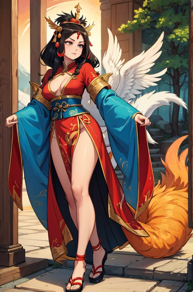 Queen Su Daji of the Shang Dynasty，Wearing a phoenix robe，Flirty，wandering，Half-length photo
