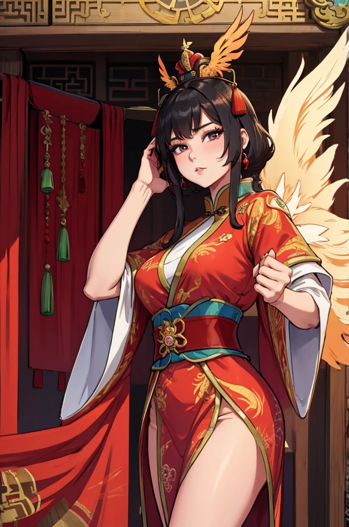 Chinese Queen,Wearing a phoenix robe,Flirty,wandering,Half-length photo