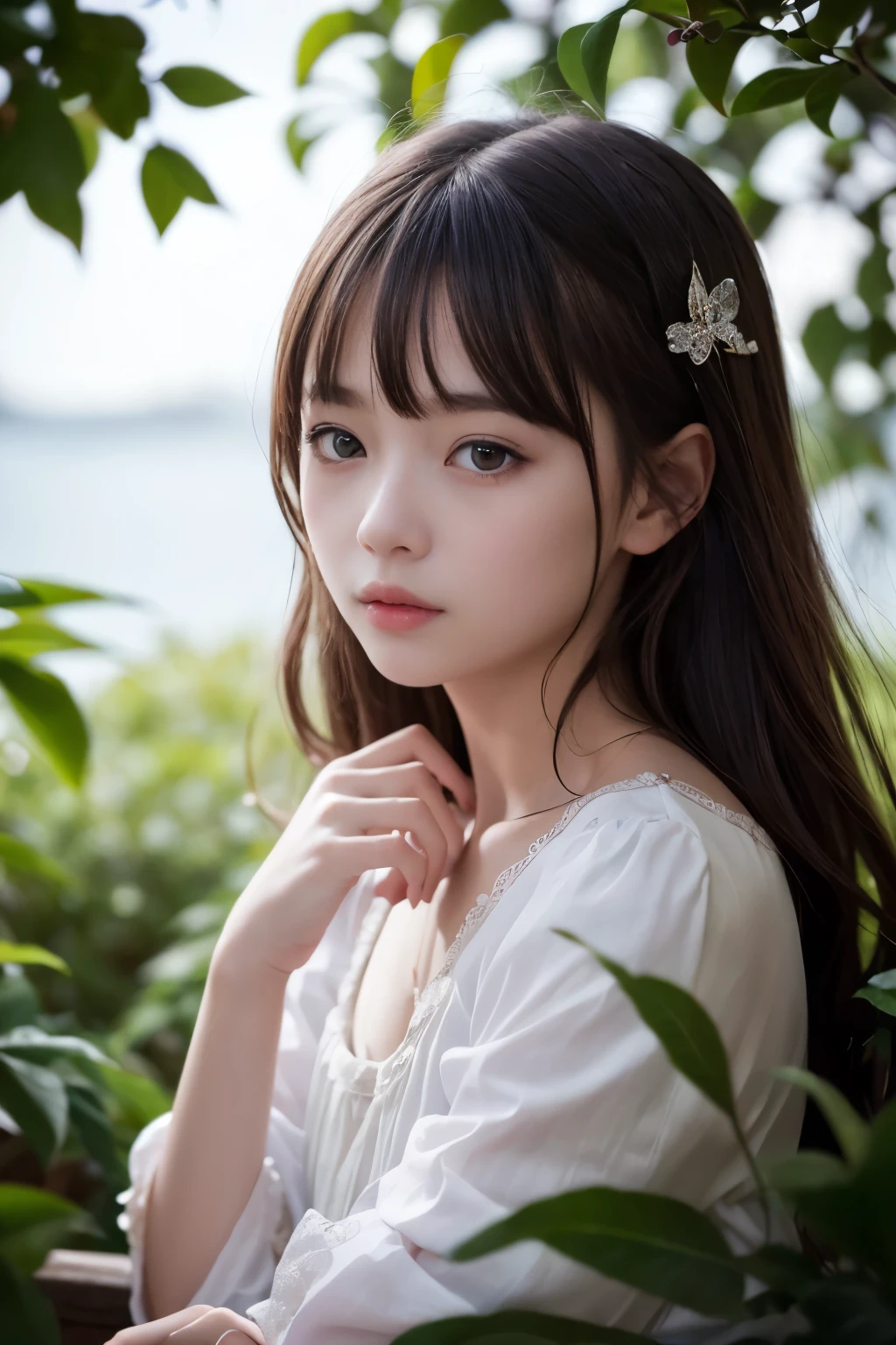 ((Very detailed, highest quality)), Beauty, floating, ((A very delicate and beautiful dreamlike scene.)), (Detailed eyes and face), Neck ribbon, (Little girl's small hand), ((Elegant sheer blue dress)), (Mysterious atmosphere), (sunlight), (Soft Light), (pastel colour), (Sparkling), (Beautiful breasts:1.2), (Fascinating Cleavage:1.2), (Small beautiful butt), ((Hair and skirt flying in the wind)), ((Sexy Panty Shot)), (Smile:1.2)