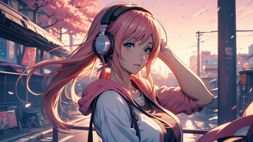 Woman wearing headphones, Anime Style 4 k, anime wallpaper 4k, anime wallpaper 4k, 4k anime wallpaper, anime art wallpaper 4k, anime art wallpaper 4k, Anime Style. 8K, Anime atmosphere, , Ultra HD Anime Wallpaper, Anime Art Wallpaper 8K, Anime Background,landscape、far away、music