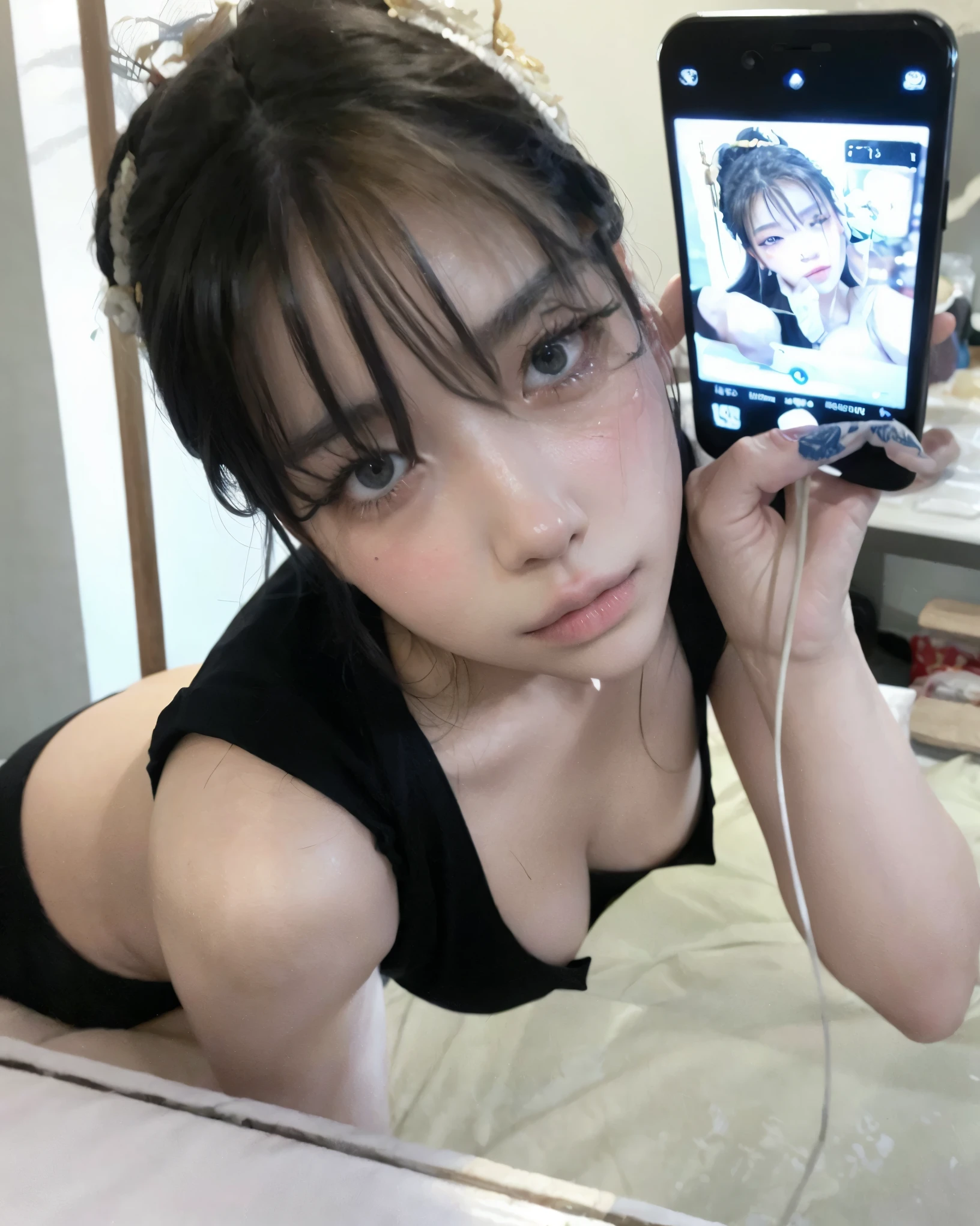 A beautiful dancer in ancient China,delicate lines,gorgeous costumes in ancient China,delicate and vivid,shy face,willow leaf eyebrows,personality depiction,coiled hair,gold leaf,flowing clouds,watercolor,crane surrounding,ink painting,gentle eyes,meticulous, color scheme,exquisite clothing patterns,by Gu, Kaizhi,Zhang Xuan,professional color grading,realistic style,soft shadows,clean and sharp focus,Flim photography,Panoramic View,32K --v 6