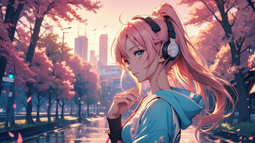 Woman wearing headphones, Anime Style 4 k, anime wallpaper 4k, anime wallpaper 4k, 4k anime wallpaper, anime art wallpaper 4k, anime art wallpaper 4k, Anime Style. 8K, Anime atmosphere, , Ultra HD Anime Wallpaper, Anime Art Wallpaper 8K, Anime Background,landscape、far away、music