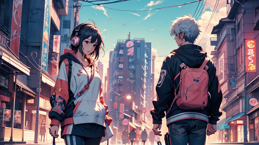 Woman wearing headphones, Anime Style 4 k, anime wallpaper 4k, anime wallpaper 4k, 4k anime wallpaper, anime art wallpaper 4k, anime art wallpaper 4k, Anime Style. 8K, Anime atmosphere, , Ultra HD Anime Wallpaper, Anime Art Wallpaper 8K, Anime Background,landscape、far away、music