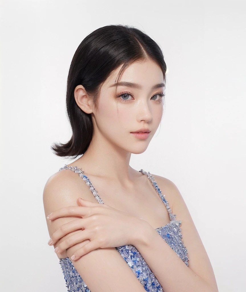 ((Best Quality, 8K, Masterpiece, : 1.3)), Sharp, Sharp, Beauty: 1.2, Perfect Body Beauty: 1.4, Slim Abs: 1.2, ((Layered Hairstyle, Big: 1.2)), Highly Detailed Face and Skin Texture, Detailed Eyes, Double Eyelids, looking at the camera, cute pink tone makeup, stunning, gorgeous, slight smile, clear eyes, blink eyes, big eyes