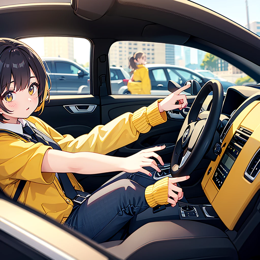 Yellow Girl Driving A Car To See Something