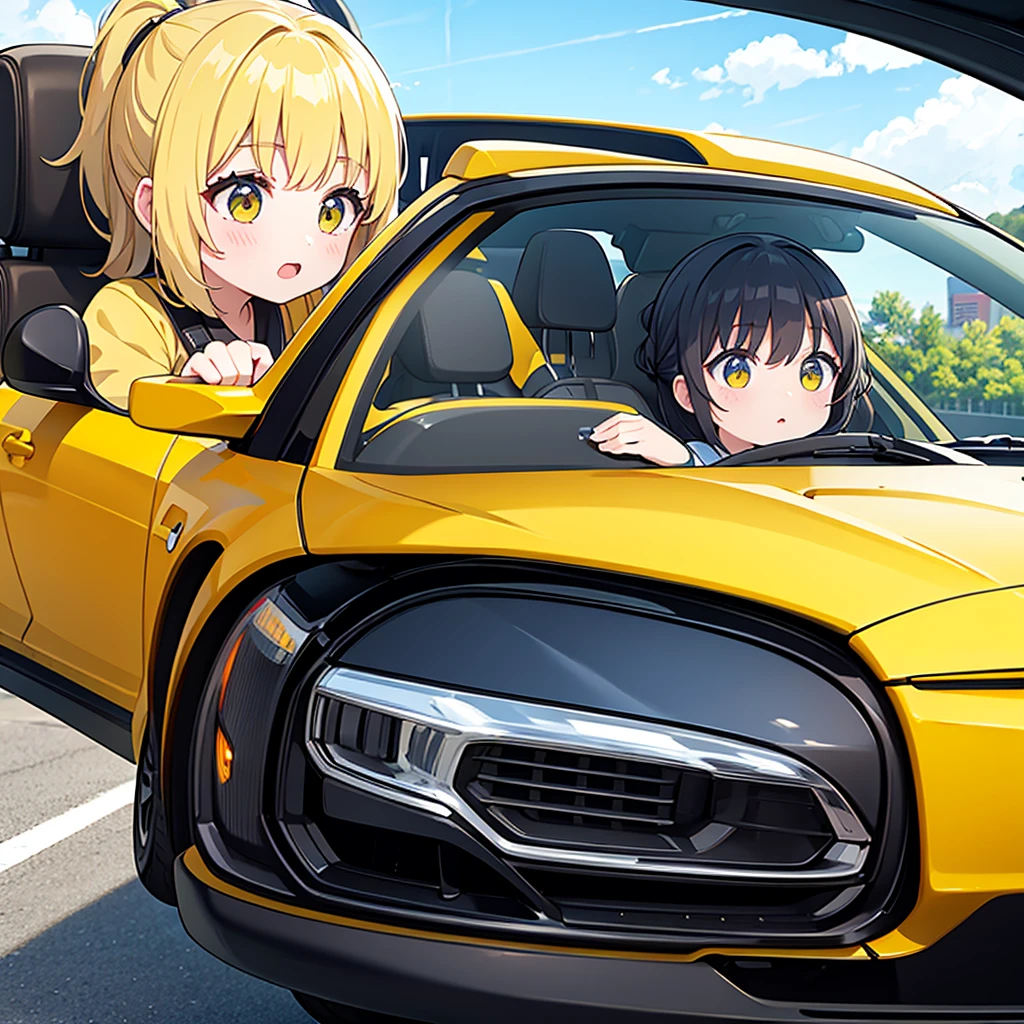 Yellow Girl Driving A Car To See Something