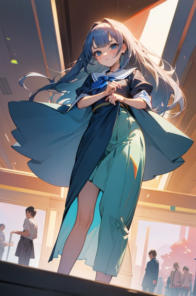 masterpiece、Highest quality、beautiful girl、high school student、Low length、Many men&#39;The gaze is directed towards the girl、Thin eyebrows、Big Breasts、Purple-themed fashion、Black Hair、Long Hair、Twin tails、Expose&#39;chest、両腕でchestを寄せてchestを強調するしている、手をchestに当ててください、chestは画面の下3分の1を占める、Embarrassed look、shed a few tears、Wide-eyed、big, Round eyes、Nipples are visible、chestを強調する、ネクタイがchestに引っかかっている、The tie is a little wrinkled、A big amount of milk gushes from the nipples、breast milk squirting、Plump body、ブラジャーはchestの下に隠れている、Pale pink nipples、In the classroom、Wearing a pink cardigan