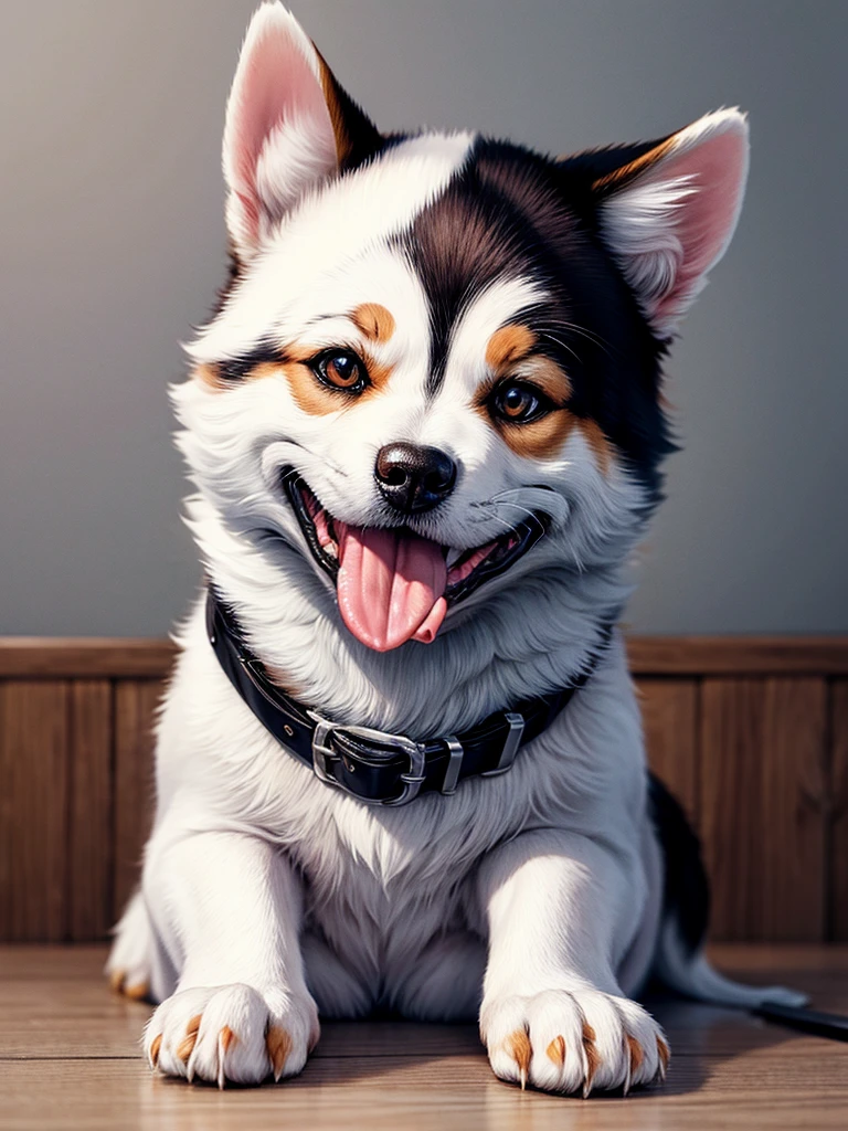 Highest quality,High resolution,1Dogs,Shiba Inu,whole body,look up,looking at the camera,Bright lighting,Dripping a lot of saliva,Drooling,Stringy saliva,Open your mouth,Sticking out tongue,Saliva,eat,meal,bait,feed,sit,