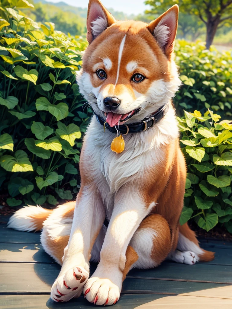 Highest quality,High resolution,１Dogs,Shiba Inu,whole body,look up,looking at the camera,Bright lighting,Dripping a lot of saliva,Drooling,Stringy saliva,Open your mouth,Sticking out tongue,Saliva,eat,meal,bait,feed,sit,
