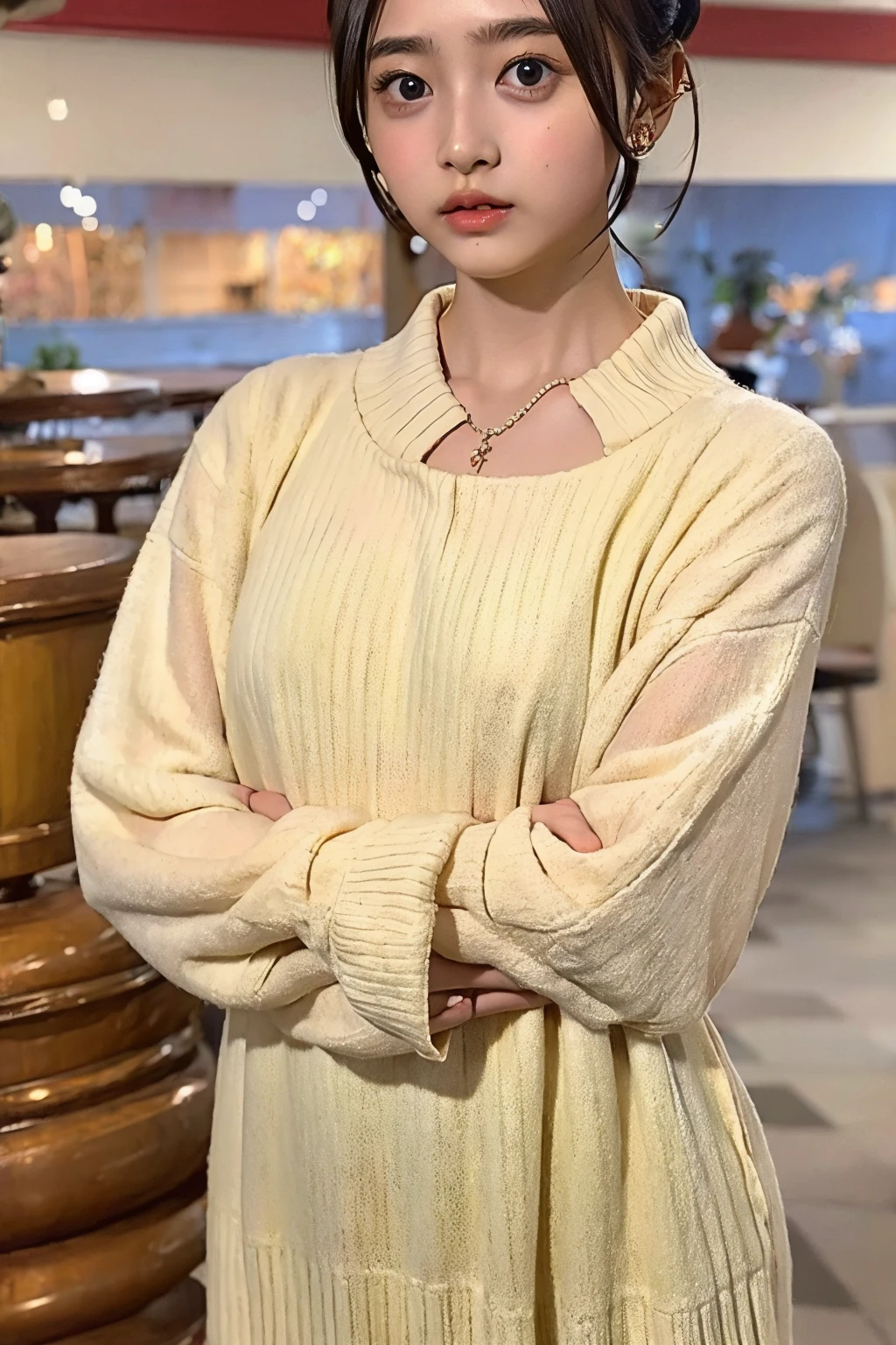 ((((upper body shot)))),(((Nude))),(((nipples))),(((sagging breasts))),Ultra-high resolution,big eyes,Japanese,(a girl),(1 girl),((baby face)),((Lolita)),((12 years old)),((cute)),pretty,earring,((facing at viewer)),necklace,(long hair),((looking at viewer))