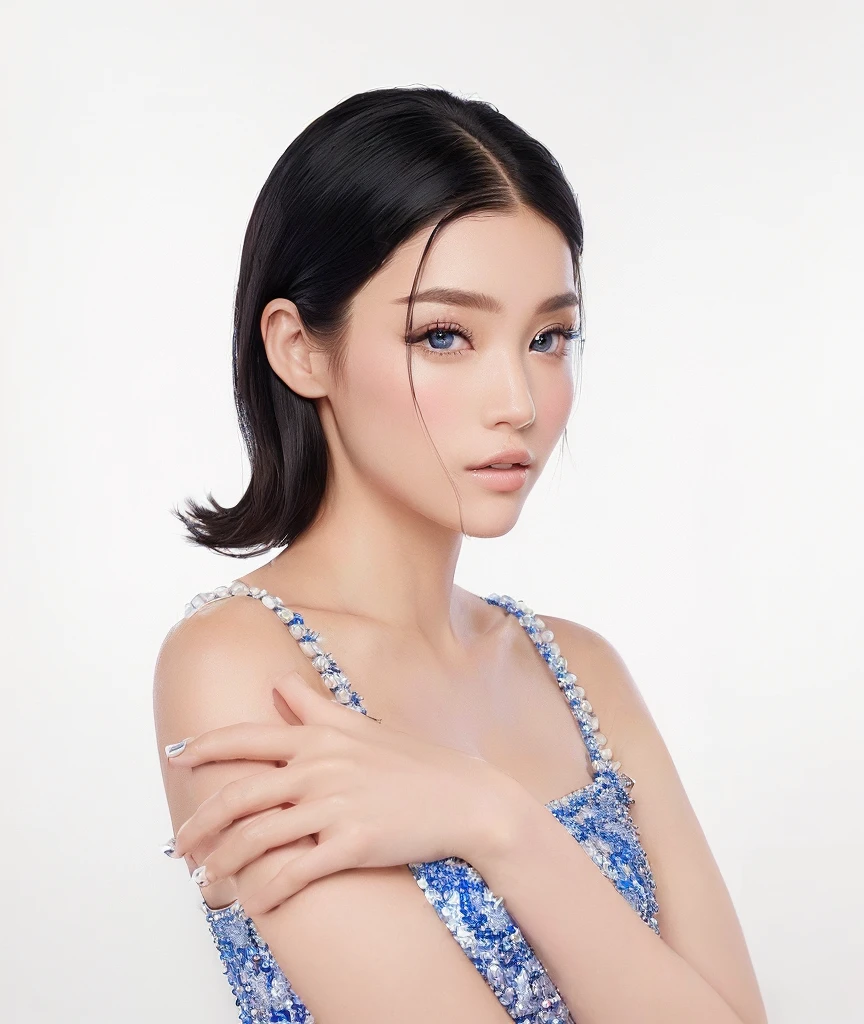 ((Best Quality, 8K, Masterpiece, : 1.3)), Sharp, Sharp, Beauty: 1.2, Perfect Body Beauty: 1.4, Slim Abs: 1.2, ((Layered Hairstyle, Big: 1.2)), Highly Detailed Face and Skin Texture, Detailed Eyes, Double Eyelids, looking at the camera, cute pink tone makeup, stunning, gorgeous, slight smile, clear eyes, blink eyes, very big eyes