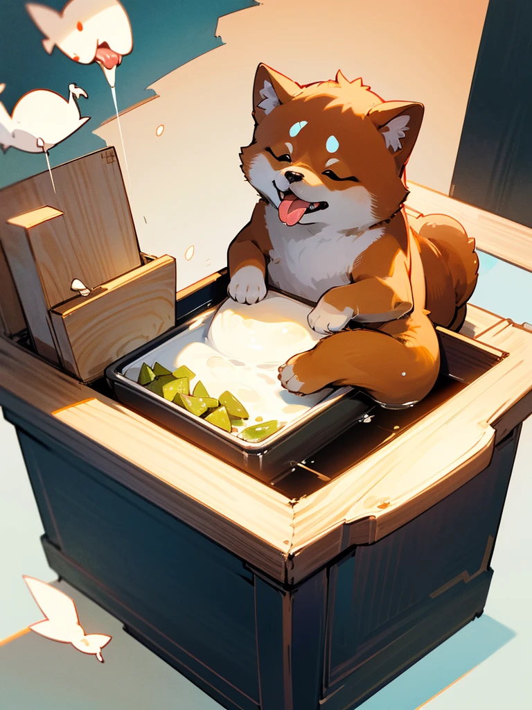Highest quality,High resolution,１Dogs,Shiba Inu,whole body,look up,looking at the camera,Bright lighting,Dripping a lot of saliva,Drooling,Stringy saliva,Open your mouth,Sticking out tongue,Saliva,eat,meal,bait,feed,sit,