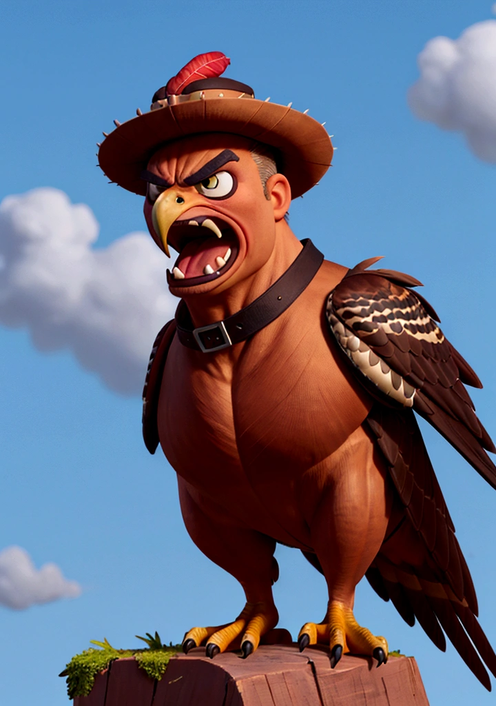 hawk with a strong hat and an angry foreign-style face