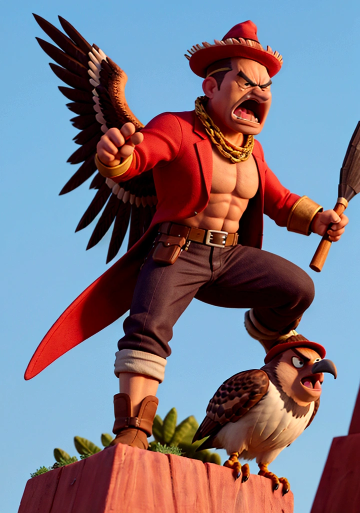 hawk with a strong hat and an angry foreign-style face