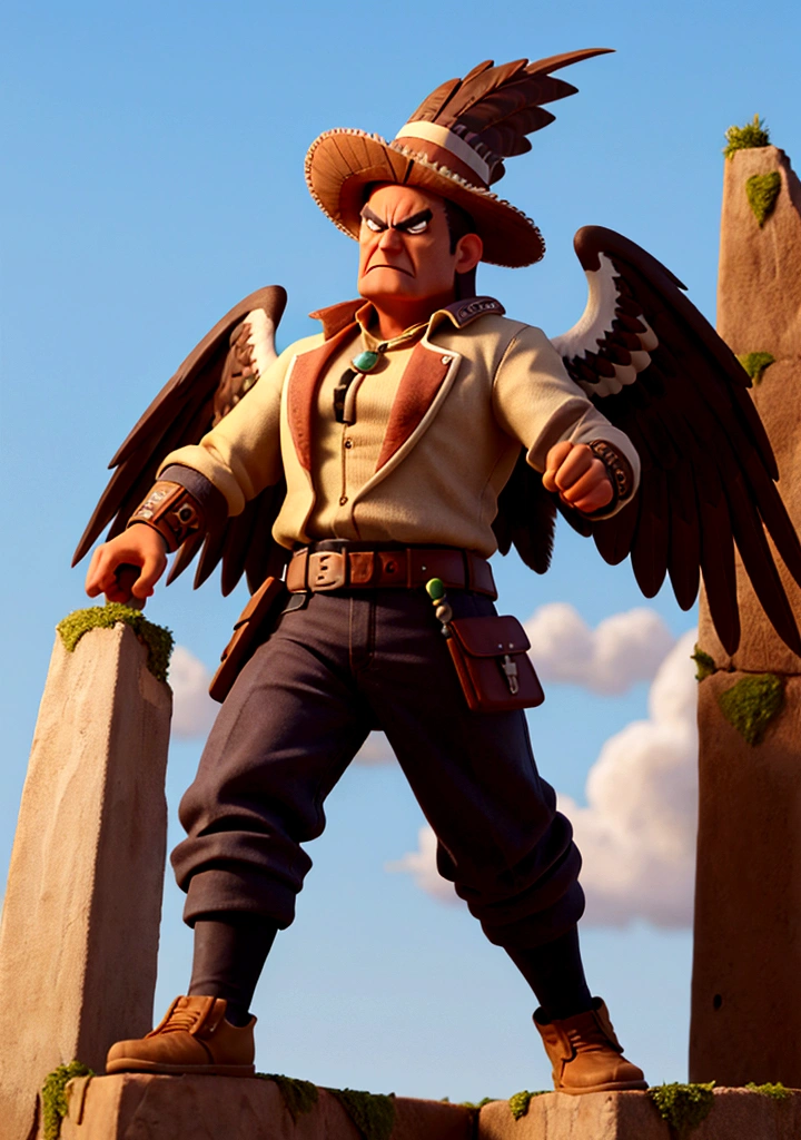 hawk with a strong hat and an angry foreign-style face