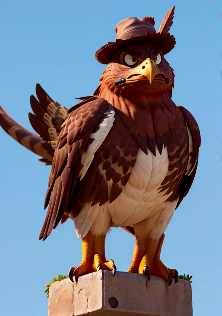 hawk with a strong hat and an angry foreign-style face