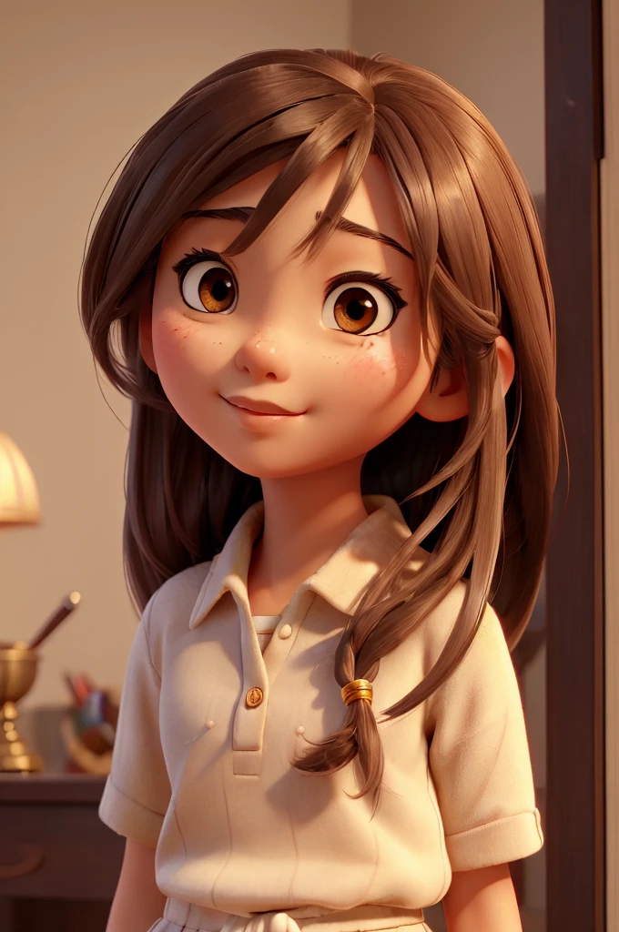 ((best quality)), ((masterpiece)), (detailed), perfect face 1 asian looking girl , brown eyes and long hair wearing a pandora 