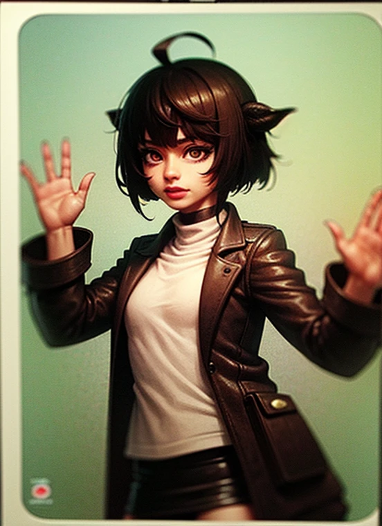 tiefling girl with horns, tight white priestess outfit, dnd style portraiе, pixie-cut black hair, dark make-up, lipstick, tatoo, warlock celestial, yellow eyes skirt,face