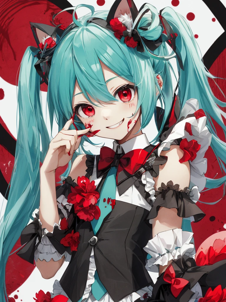 hatsune miku, veey cute, blood, smiling, devil, cat ears