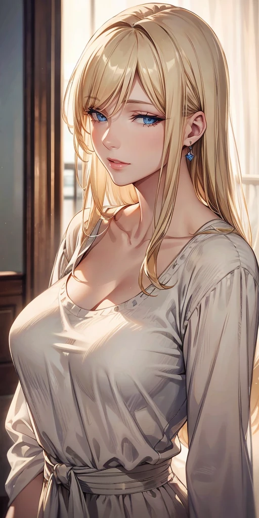 Realistic, Elegant mature woman, beautiful, long blonde hair, soft light, 4k resolution, high quality