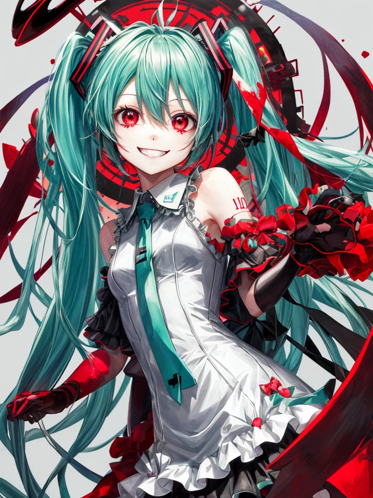 hatsune miku, veey cute, blood, smiling, devil, cat ears, red eyes