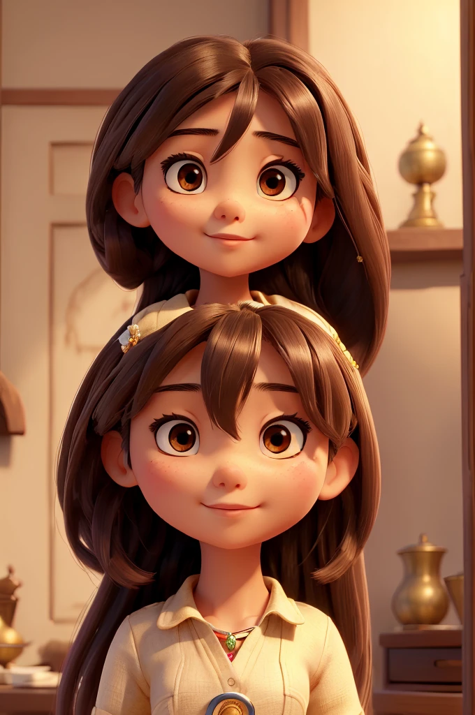 ((best quality)), ((masterpiece)), (detailed), perfect face 1 asian looking girl , brown eyes and long hair wearing a pandora bracelet