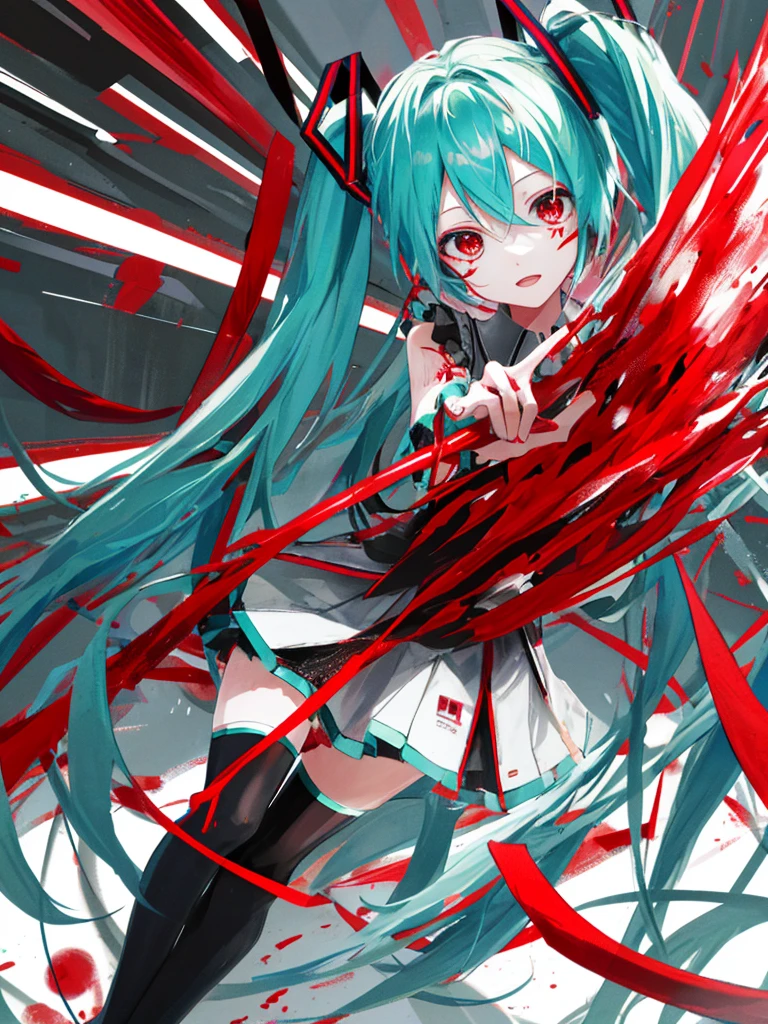 hatsune miku, blood, red eyes