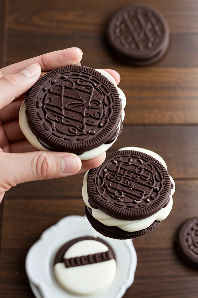 Chocolate dipped Oreo cookie walking